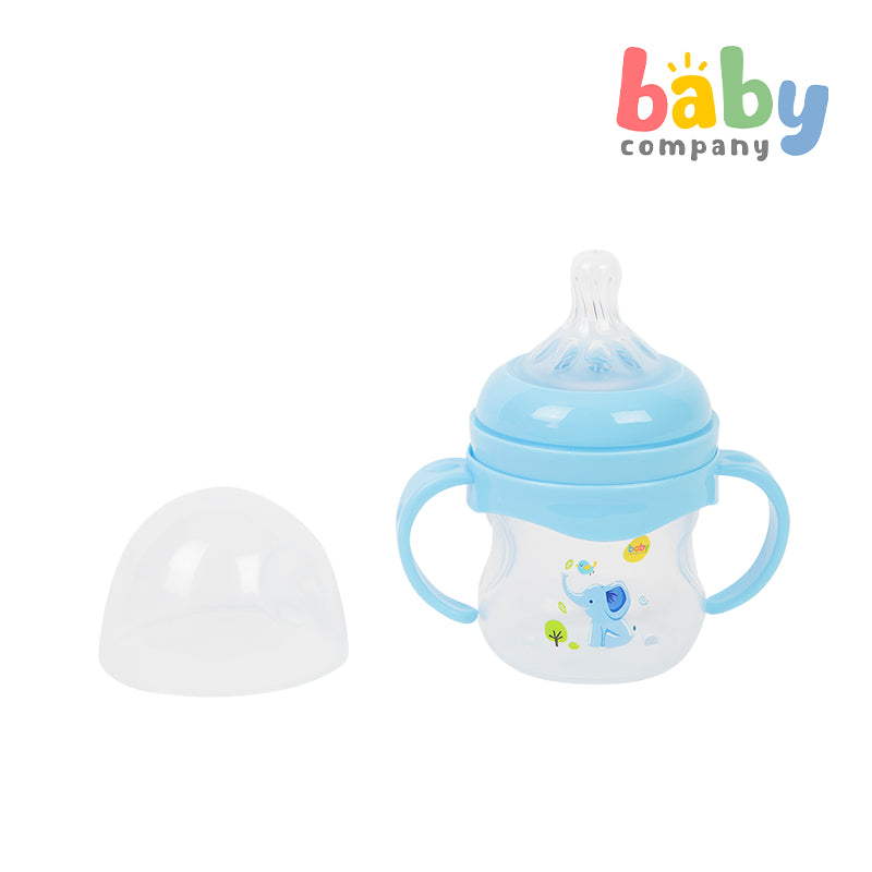 Mom & Baby Wide-Neck Feeding Bottle with Handle 4oz - Blue