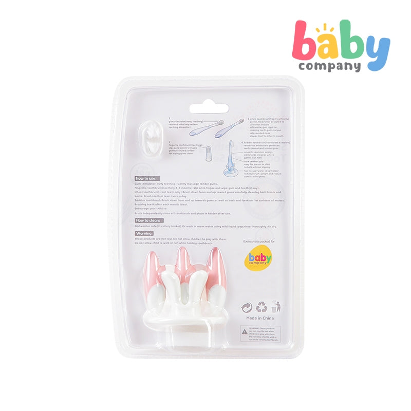 Mom & Baby Silicone Teething Toothbrush Set - Pink