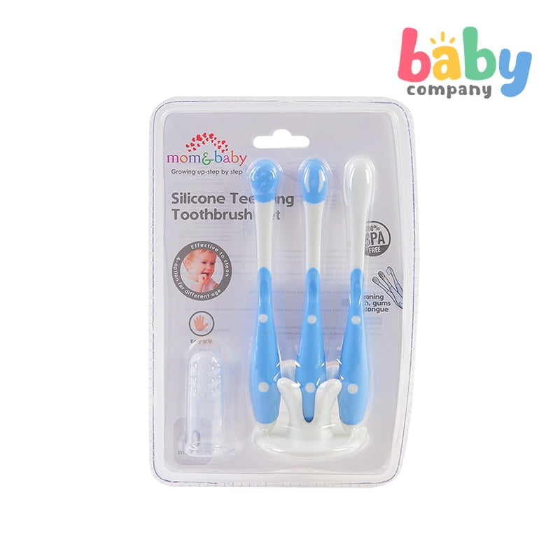 Mom & Baby Silicone Teething Toothbrush Set - Blue