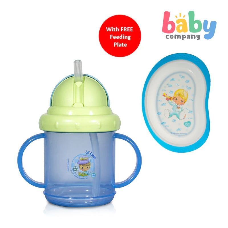 Precious Moments 2 Handle Cup with Flip Top Lid with Free Feeding Plate