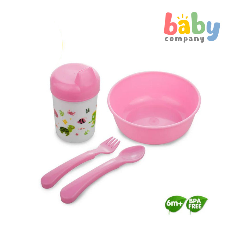 Coral Babies Feeding Set with Bowl, Training Cup, Spoon, and Fork