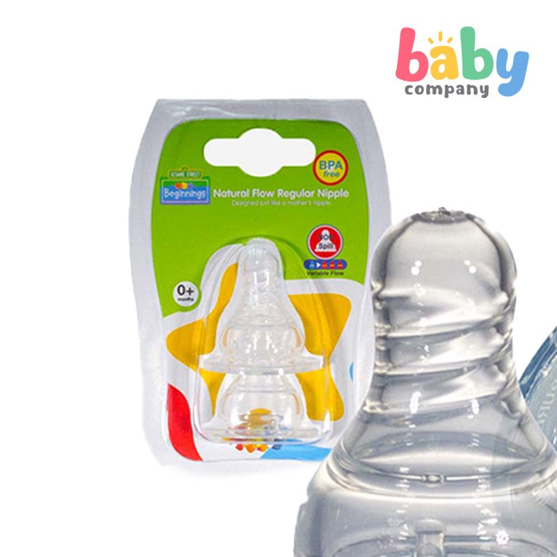 Sesame Beginnings Natural Flow 2-Pack Regular Bottle Nipple