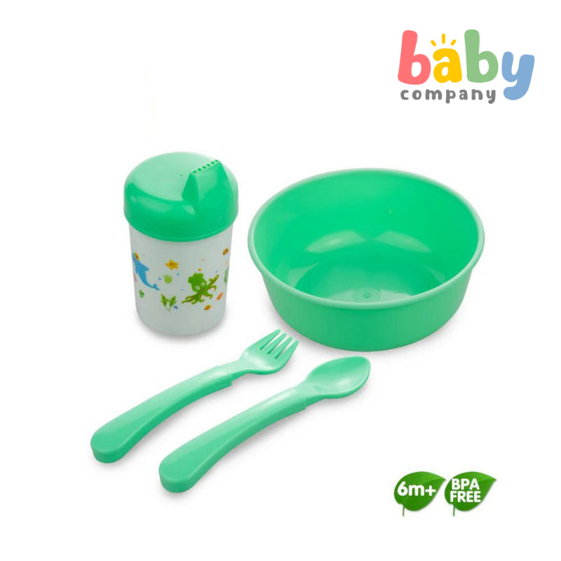 Coral Babies Feeding Set with Bowl, Training Cup, Spoon, and Fork