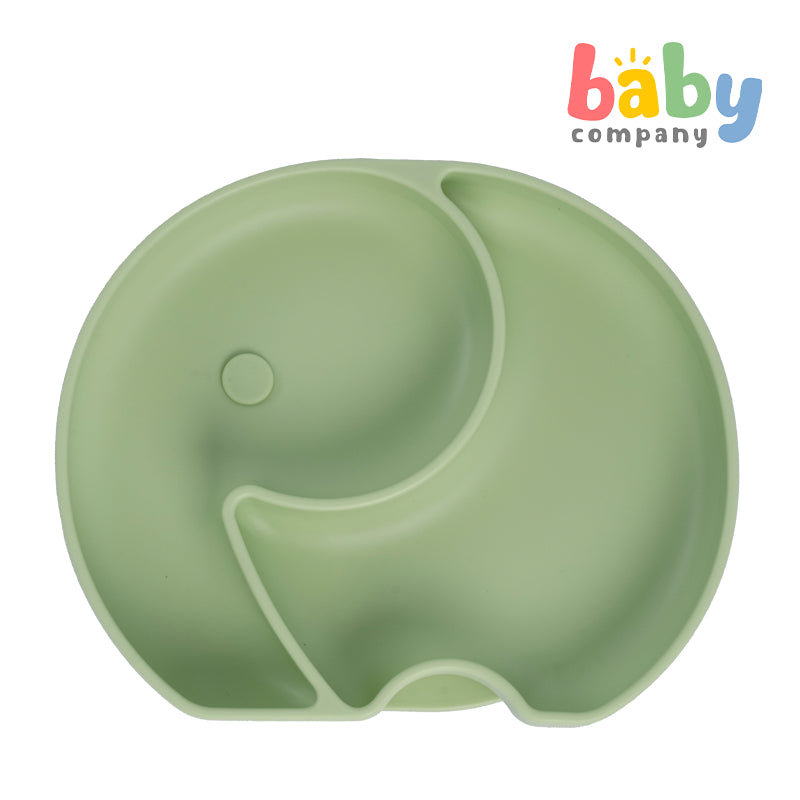 Mom & Baby Silicone Plate, Elephant - Green