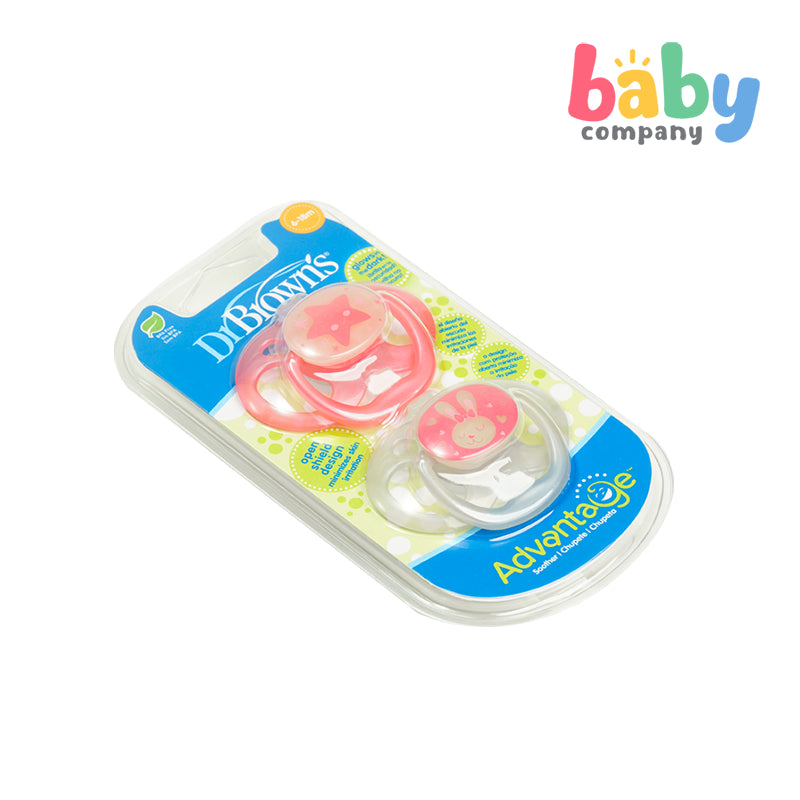 Dr. Brown's Advantage Symmetrical Pacifier with Air Flow, Glow-in-the-Dark, 2-Pack, 6-18m