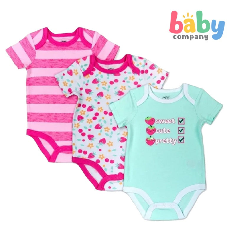 Mother's Choice 3Pcs Bodysuit Set, Sweet Cute Pretty