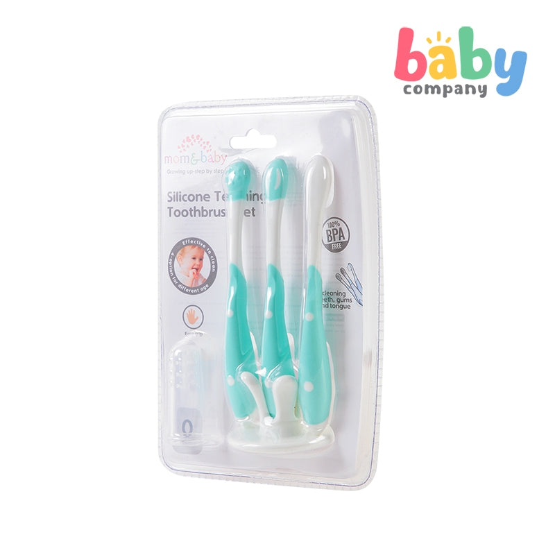 Mom & Baby Silicone Teething Toothbrush Set - Green