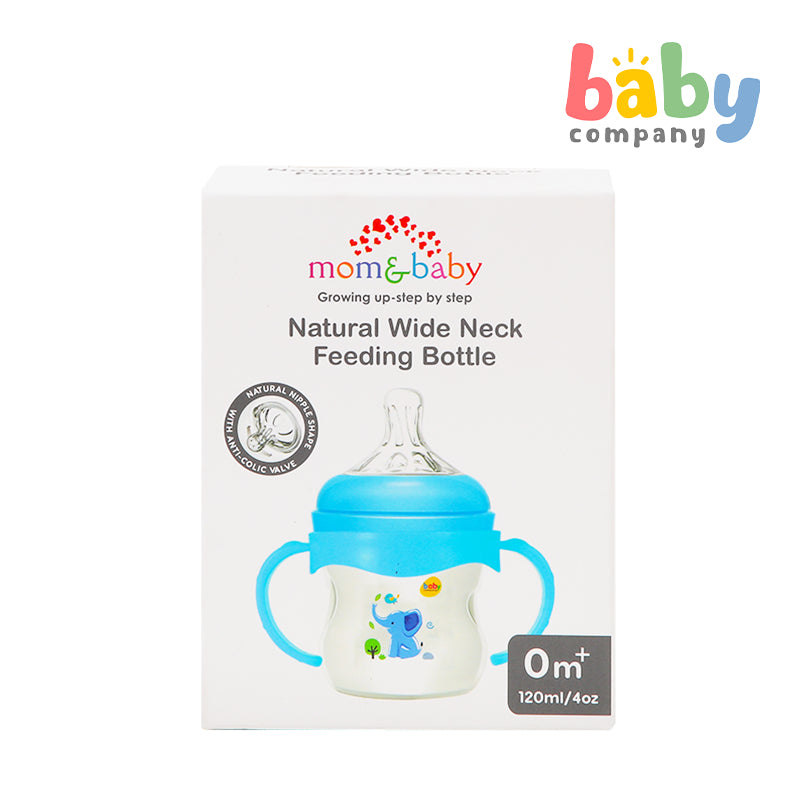 Mom & Baby Wide-Neck Feeding Bottle with Handle 4oz - Blue