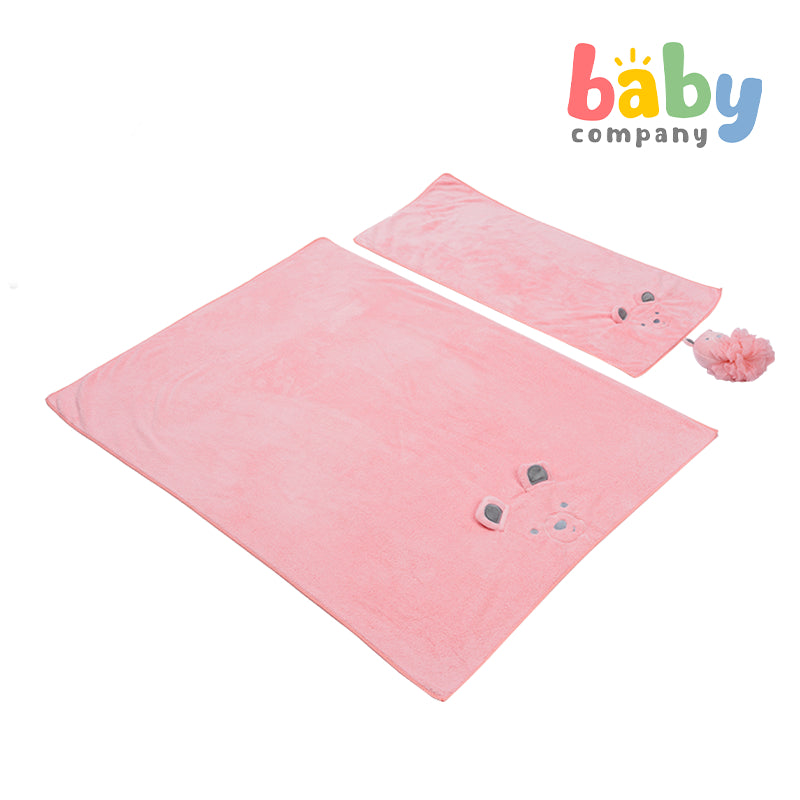 Bloom 3-Piece Bath Towel and Loofah Set For Kids - Pink Bear