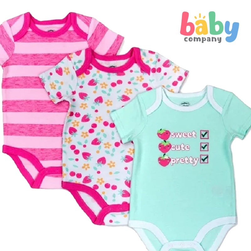 Mother's Choice 3Pcs Bodysuit Set, Sweet Cute Pretty