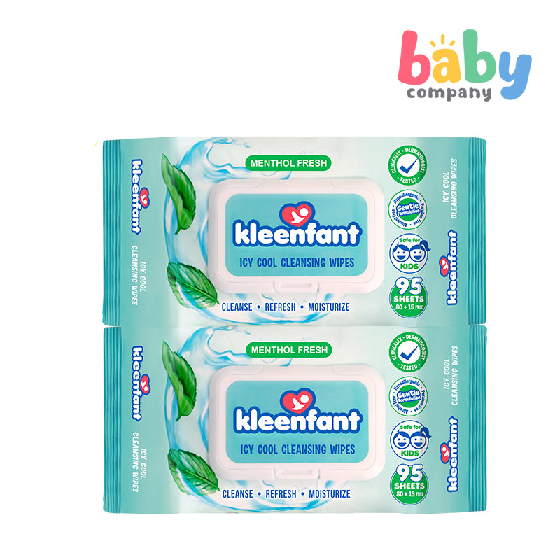 Kleenfant Icy Cool Cleansing Wipes - 95 sheets x Pack of 2