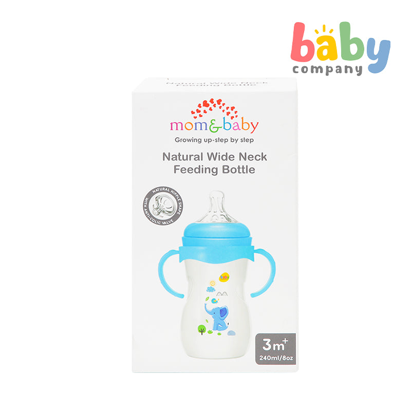 Mom & Baby Wide-Neck Feeding Bottle with Handle, 8oz  - Blue