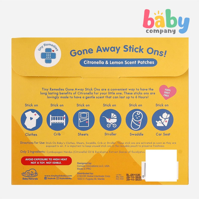 Tiny Buds 24-Piece Gone Away Stick Ons - Gentle Citronella and Lemon Scent