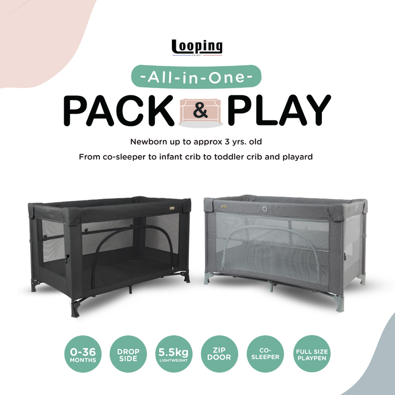 Looping All in One Pack and Play Co-Sleeper, Crib, and Playpen - Black