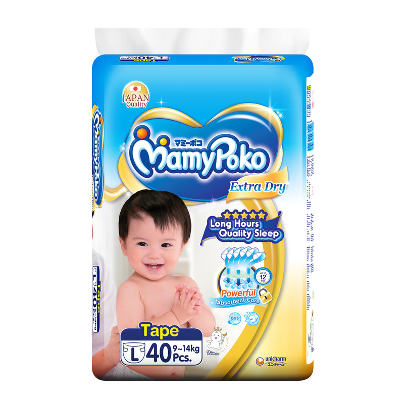 MamyPoko Extra Dry Tape Diaper, Large 40 Pads