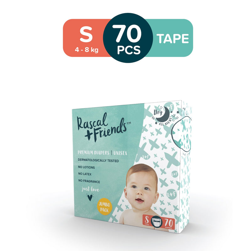 Rascal + Friends Diapers Tape Jumbo Pack - Small, 70 pads