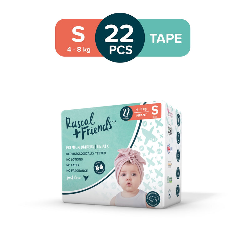 Rascal + Friends Diapers Tape, Convenience Pack - Small, 22 pads