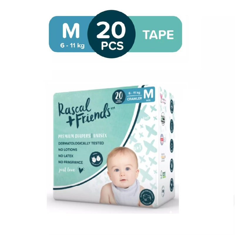 Rascal + Friends Diapers Tape, Convenience Pack - Medium, 20 pads