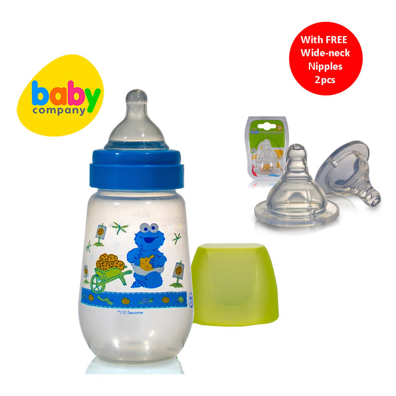 Sesame Beginnings 9 oz Wide-neck Feeding Bottle with Free Wide Neck Silicone Nipples 2 pc Fast Flow