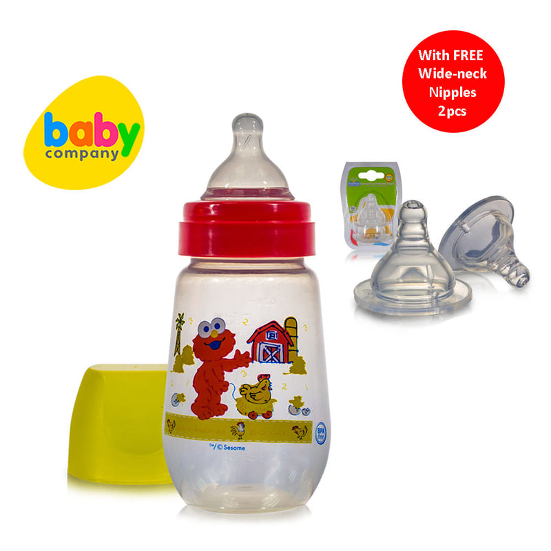 Sesame Beginnings 9 oz Wide-neck Feeding Bottle with Free Wide Neck Silicone Nipples 2 pc Fast Flow