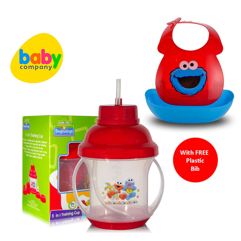 Sesame Beginnings 5 in 1 Training Cup with Free Plastic Bib