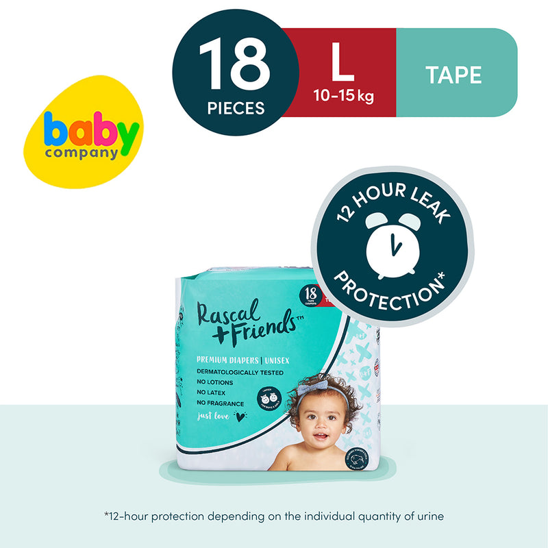 Rascal + Friends Diapers Tape, Convenience Pack - Large, 18 pads