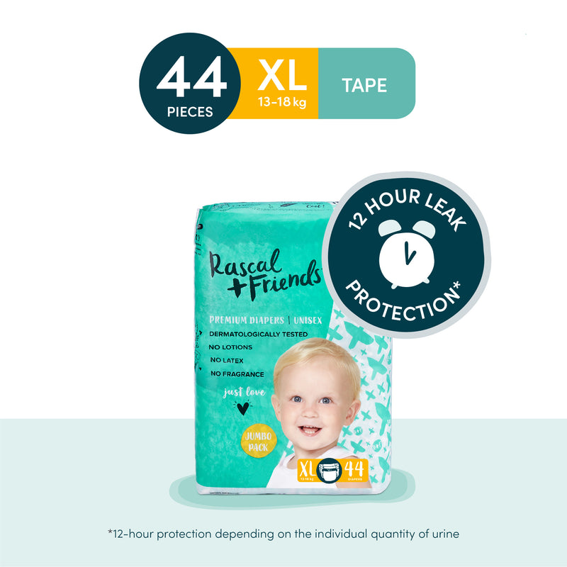 Rascal + Friends Diapers Tape  Jumbo Pack - XL, 44 pads