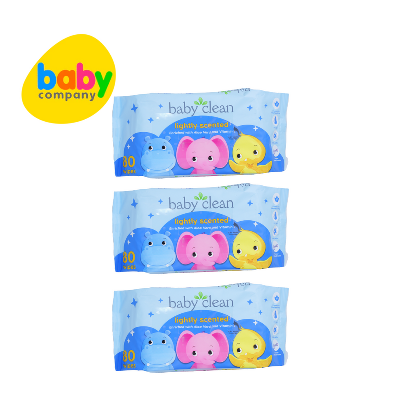Baby Clean Lightly Scented Wipes 80 Sheets (Pack of 3)