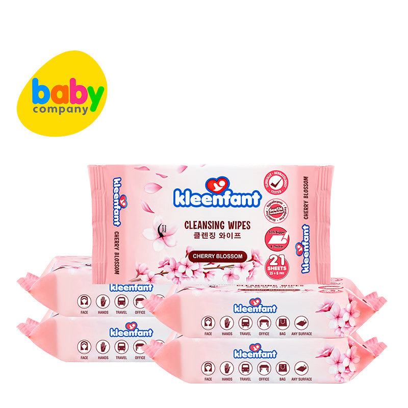 Kleenfant Cherry Blossom Cleansing Wipes - 21 Sheets (Pack of 5)