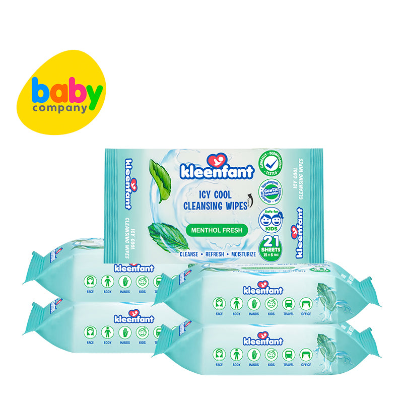 Kleenfant Icy Cool Cleansing Wipes - 21 Sheets x Pack of 5