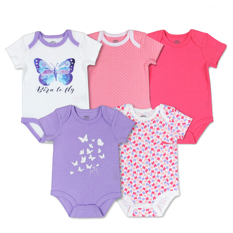 Mother's Choice 5 Pack Bodysuits, Pink and Purple Butterfly