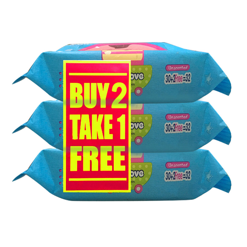 Unilove Unscented Wipes - 32 Sheets (Buy 2 Take 1)