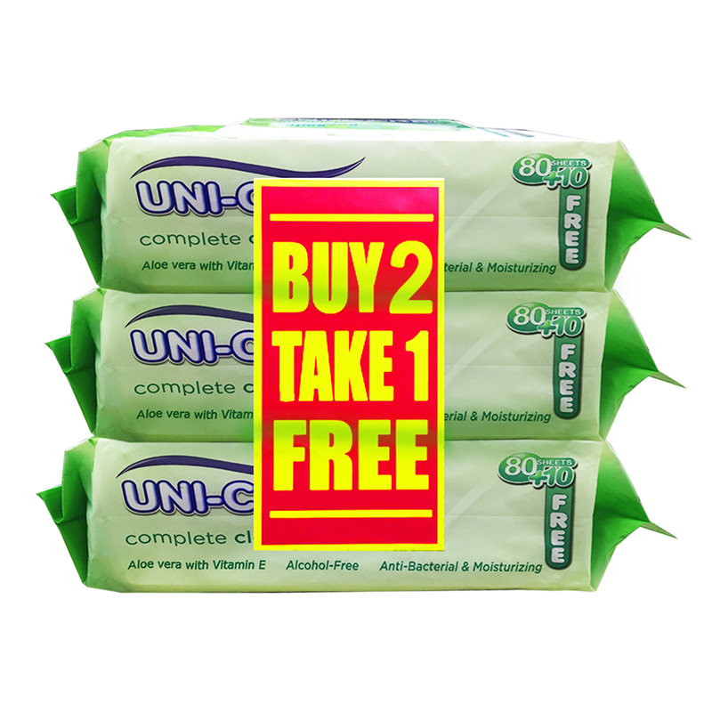 Unicare Cleansing Wipes Aloe Vera with Vitamin E 90 Sheets (Buy 2 Take 1)