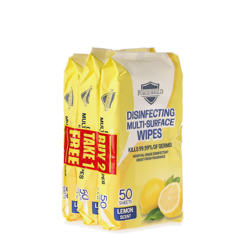 Force Shield 2+1 Disinfecting Multi-Surface Wipes 50s, Lemon