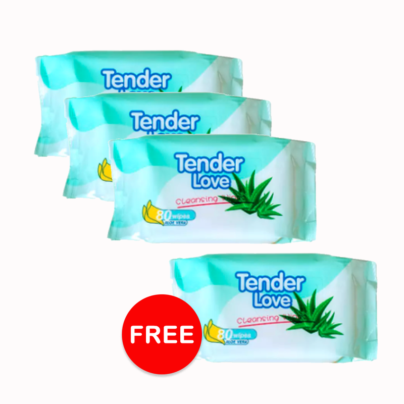 Tender Love 3+1 Cleansing Wipes 80s, Aloe Vera
