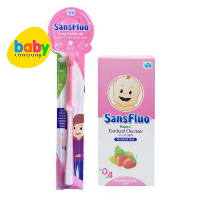 Sansfluo Natural Toothgel Cleanser Strawberry Flavor 50ml and Baby Tooth Brush